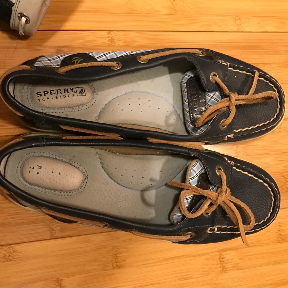 Sperry Navy Leather Espadrilles with Tan Laces